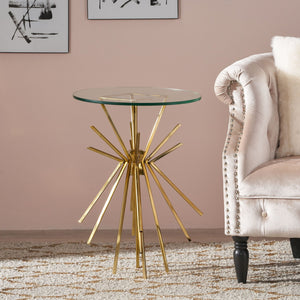 English Elm Sparkle Sunburst Iron Side Table with Tempered Glass Top Antique Glam Living Room 66964.00