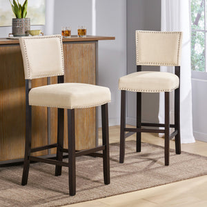 English Elm Christopher Knight Home® - Barstools Beige set of 2 with Rivet Accent, Upholstered Fabric Cushion, Durable Wood Frame, Versatile 56695.00