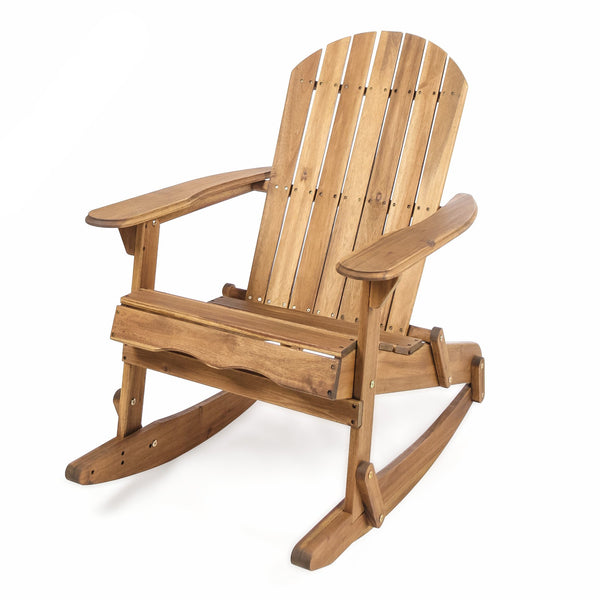 English Elm Christopher Knight Home® - MALIBU Adirondack Rocking Chair in Handcrafted Acacia Wood for Patio, Weather-Resistant Comfort & Style Natural 43 L x 28 W x 14.5 H 61681.00