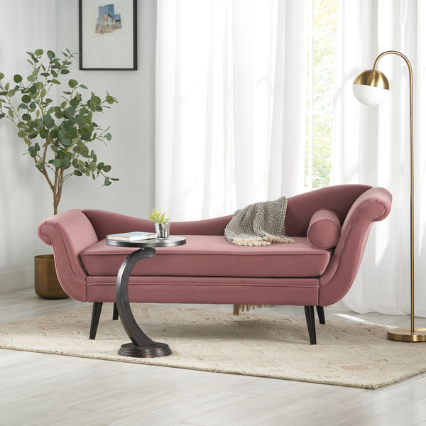 English Elm Chaise Lounge Velvet Upholstered with Birch Legs Elegant Salon Style Living Room Accent Pink 69103.00DUSPNK