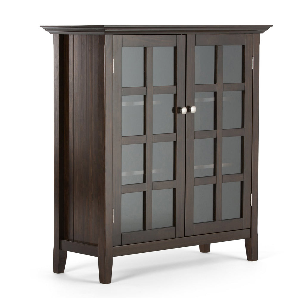 English Elm Acadian 39" Wide Solid Wood Transitional Storage Cabinet With Glass Doors In Brunette Brown Finish B136P159406