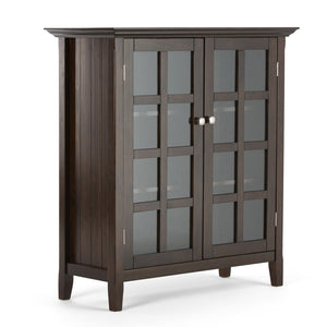 English Elm Acadian 39" Wide Solid Wood Transitional Storage Cabinet With Glass Doors In Brunette Brown Finish B136P159406