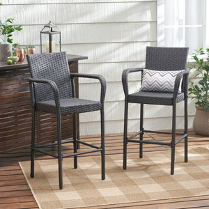 English Elm Littleton Outdoor Woven Rattan Barstools Set of 2 with Weather Resistant Iron Frame 57113.00