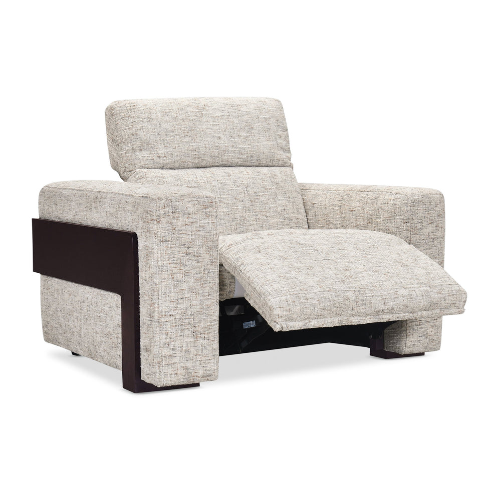 Hooker Furniture Atlas Chenille Power Recliner with Motorized Headrest and Ebony Wood Accent Trim SS444-PH1-415