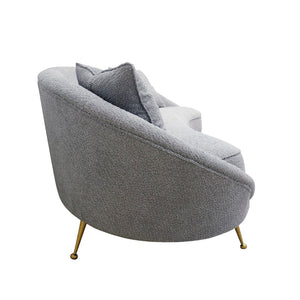 Pasargad Home Luna Collection Curved Sofa In Soft Textured Fabric With Gold Plated Base, Grey Grey Poly Fabric Sofa-ds0440g