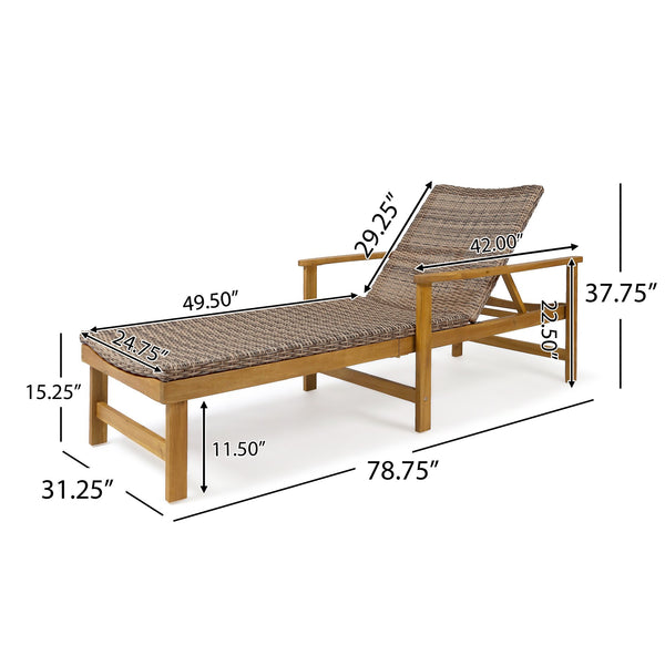 English Elm Hampton Acacia Hardwood Wicker Outdoor Chaise Lounge with Five Reclining Positions 63763.00