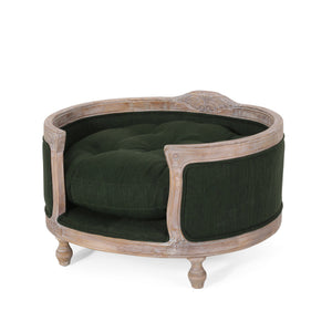 English Elm Pet Bed with Tufted Cushion Solid Birch Turned Legs Upholstered Living Room Sofa Style Old Pine 72913.00PINE