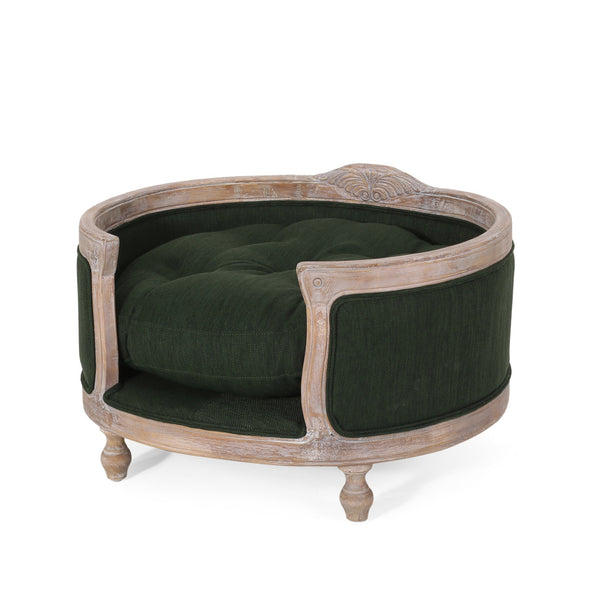 English Elm Pet Bed with Tufted Cushion Solid Birch Turned Legs Upholstered Living Room Sofa Style Old Pine 72913.00PINE