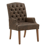 Homelegance By Top-Line Amina Light Distressed Natural Finish Linen Tufted Dining Chair Brown Wood