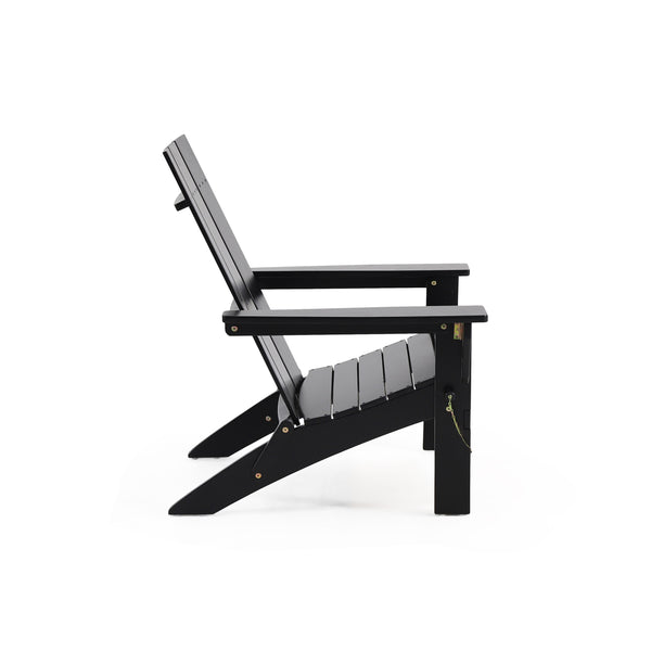 English Elm Zuma Solid Acacia Foldable Adirondack Chair Rustic Outdoor Lounger for Deck or Patio Black 68319.00BLK
