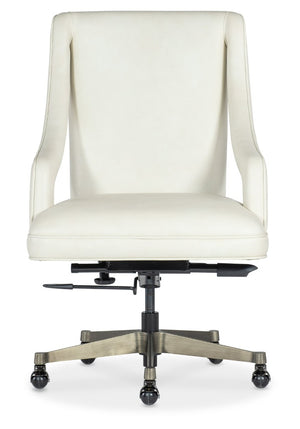 Hooker Furniture Meira Executive Swivel Tilt Chair With Top-Grain Leather, Polished Metal Base, Ergonomic Comfort And Style White EC210-001
