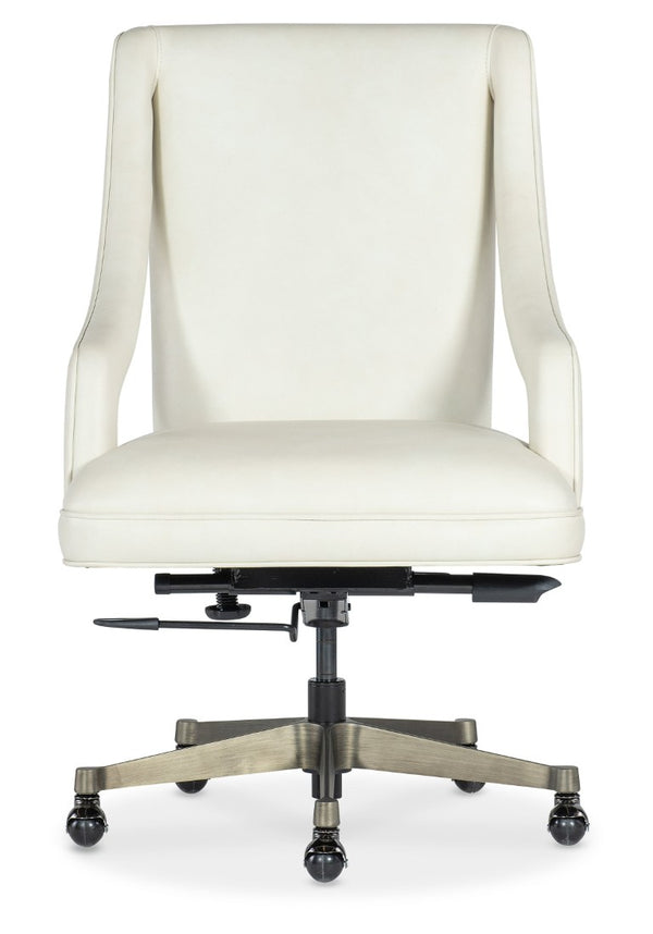 Hooker Furniture Meira Executive Swivel Tilt Chair With Top-Grain Leather, Polished Metal Base, Ergonomic Comfort And Style White EC210-001