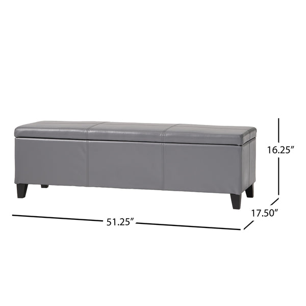 English Elm Glouster Bench Style Pu Leather Storage Ottoman with Soft Close Lid for Bedroom Grey 57742.00GRY