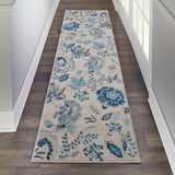 Nourison Tranquil TRA02 Machine Made Power-loomed No Border Indoor Only Farmhouse Vintage Rug Ivory,Light Blue, Blue and White 100% Polypropylene 99446483751