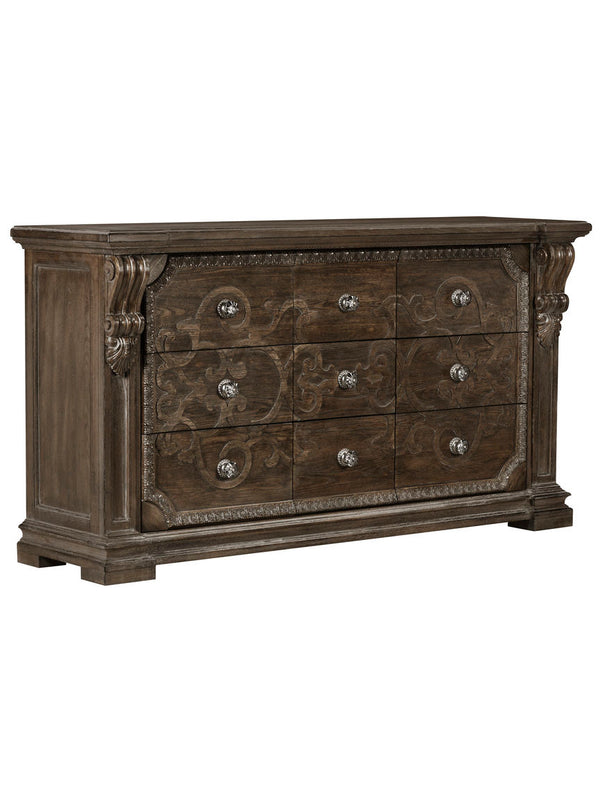 A.R.T. Furniture Vintage Salvage Wren Dresser - Exquisite Walnut Finish, Parawood Solids, Timeless Traditional Elegance Brown, Brown Material, Parawood Solids 231131-2812