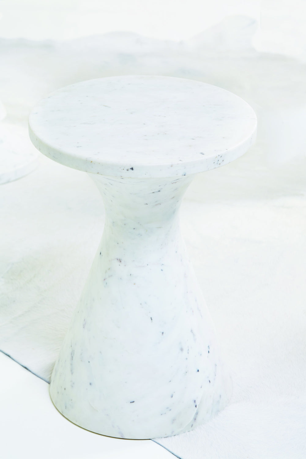 Bernhardt Bernhardt Sculptural Isabelle Marble Drink Table — Honed White Hourglass Side Table, 14" X 20" 375160