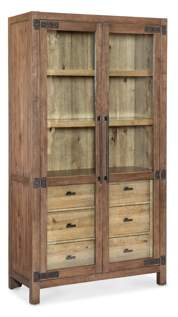 Hooker Furniture Vineyard Pecky Hickory Display Cabinet With Seeded Glass, Two-Tone Finish, Soft-Close Drawers & Lighting 6952-75906-85