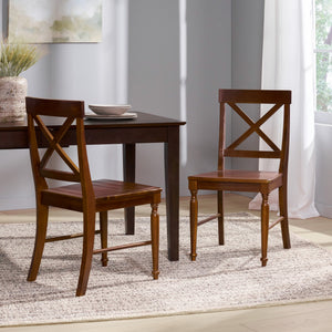English Elm Acacia Wood X-back Dining Chairs Set of Two Farmhouse Country Seating Antique Finish 57366.00DOAK