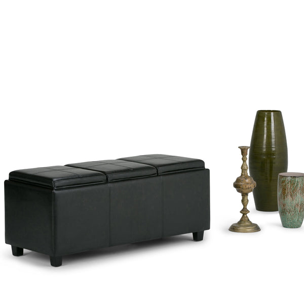 English Elm Avalon Storage Ottoman In Midnight Black – Stylish Vegan Leather Seating With Hidden Storage & Trays B136P158109