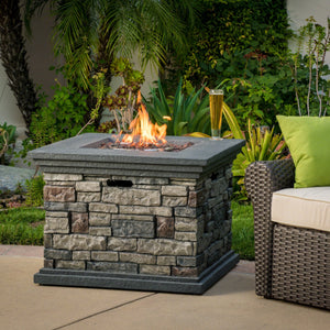 English Elm 32'' Square Mgo Propane Fire Pit Stone Finish 40000 Btu Outdoor Patio Centerpiece 57552.00-40K