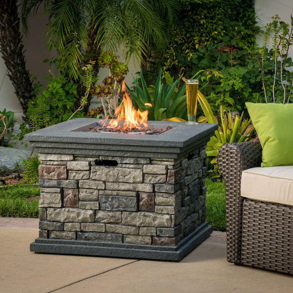 English Elm 32'' Square Mgo Propane Fire Pit Stone Finish 40000 Btu Outdoor Patio Centerpiece 57552.00-40K