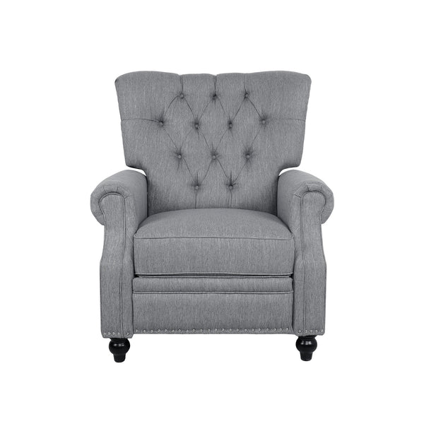 English Elm Christopher Knight Home® - Button Button Tufted Heavy Duty Manual Push-Back Recliner Chair with Nailhead Accents and Comfort Backrest Grey 71976.00GRY