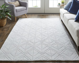 Feizy Rugs Red8847f Redford Handwoven Geometric Rug Collection - Stylish, Durable, And Artisan Crafted For Modern Homes White,Silver Viscose,Wool Red8847fwhtslvp00