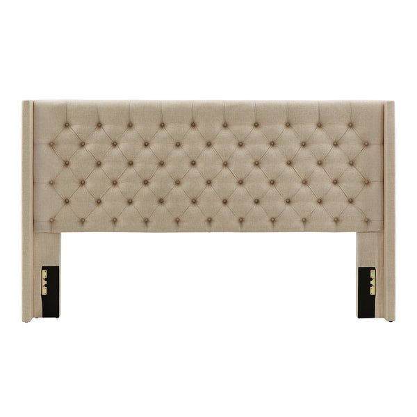 Homelegance By Top-Line Thorin Wingback Button Tufted Linen Fabric Headboard Beige Linen