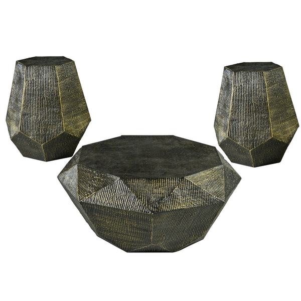 English Elm Steve Silver - Donato Gold 3-Piece Occasional Table Set with Oil-Rubbed Brass Finish, Levelers, Contemporary Chic B081S00379