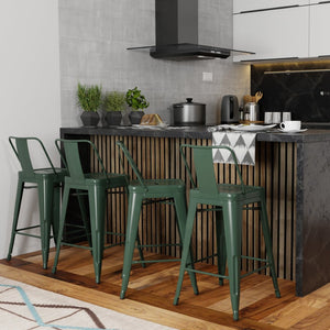 English Elm Rayne - Set Of 4 Stylish Deep Sage Green Metal Counter Stools For Kitchen & Bar Seating Comfort B136P159488-GIGA