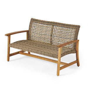 English Elm Christopher Knight Home® - HAMPTON Acacia Wood & Wicker Loveseat Natural Grey with Iron Frame, Weather-Resistant, Sturdy Design 60396.00WTC
