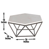 Steve Silver White Marble Hexagon Coffee Table - Unique Design, Durable Base - 36x36x18