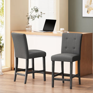 English Elm Christopher Knight Home® - Contemporary Button-Tufted Fabric Counter Stools Set of 2 with Espresso Legs, Waffle Stitch Comfort Charcoal 71254.00CHAR