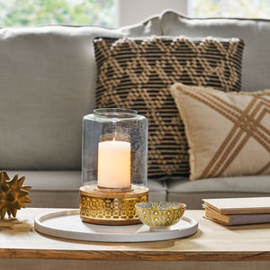 English Elm Christopher Knight Home® - CUBE Handcrafted Mango Wood Hurricane Candle Holder with Gold Accents, Tempered Glass, Boho Charm 72063.00