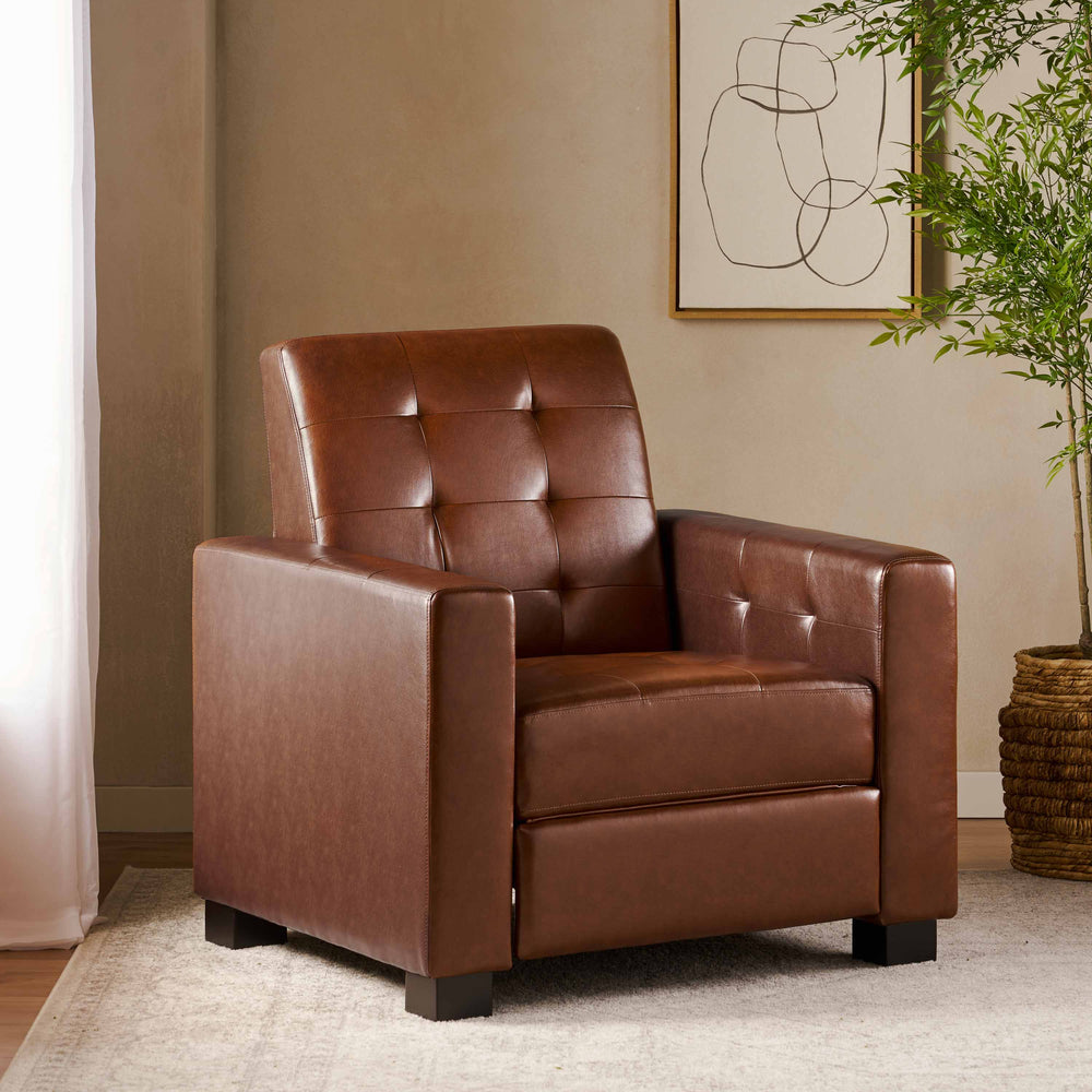 English Elm Christopher Knight Home® - RECLINER ergonomic PU leather lounge chair with plush padding and supportive design for home comfort and style Light Brown 71978.00PUCOGN