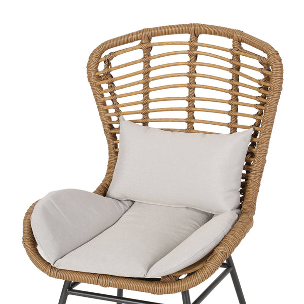 English Elm Christopher Knight Home® - Frazer Woven Rattan Patio Chairs Set of 2 with Water-Resistant Cushions and Durable Iron Frame Beige+Brown 65489.00LBRN