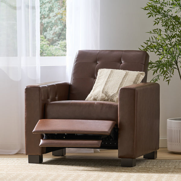 English Elm Christopher Knight Home® - RECLINER ergonomic PU leather lounge chair with plush padding and supportive design for home comfort and style Dark Brown 71978.00PUDBRN