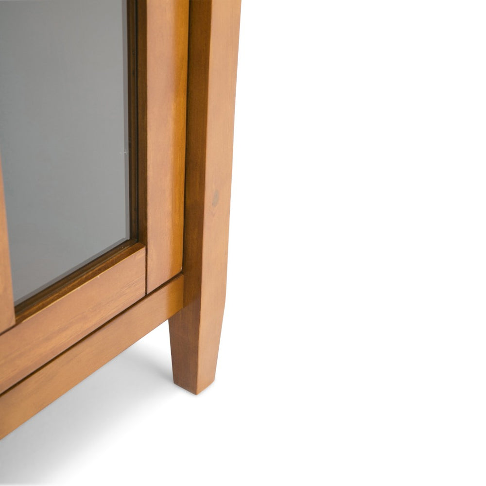 English Elm Warm Shaker Low Storage Cabinet - Handcrafted Light Golden Brown With Glass Door & Adjustable Shelves B136P159572-GIGA