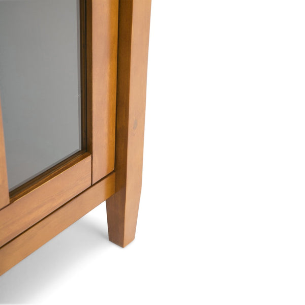 English Elm Warm Shaker Low Storage Cabinet - Handcrafted Light Golden Brown With Glass Door & Adjustable Shelves B136P159572-GIGA