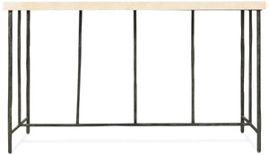 Hooker Furniture Driftwood Natural Stone Writing Desk With Textured Metal Base — Warm Gray, Sculptural Modern-Rustic Workstation 6820-10458-00