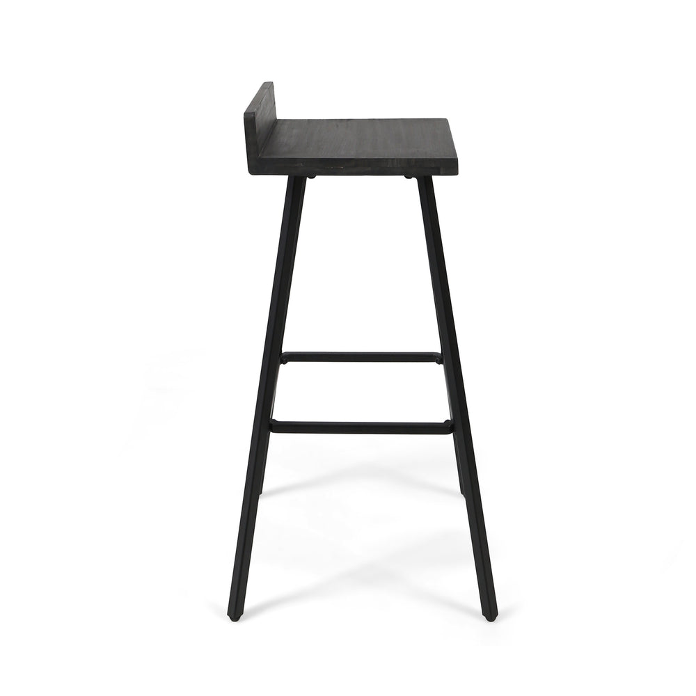 English Elm Christopher Knight Home® - JUT Bidwell Acacia Wood Bar Stool Set of 2 — Handcrafted Low-Back Counter Stools with Iron Legs Grey+Black 64648.00DGRY
