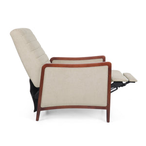 English Elm Christopher Knight Home® - Mid Century Modern Sand Fabric Recliner with Channel Stitch & Birch Wood Frame, Pushback Comfort 70451.00FSND