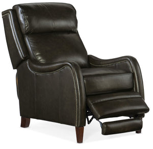 Hooker Furniture Stark Brindisi Leather Manual Push-Back Recliner With Nailhead Trim, Scoop Arms & Dark Wood Legs RC234-PB-089