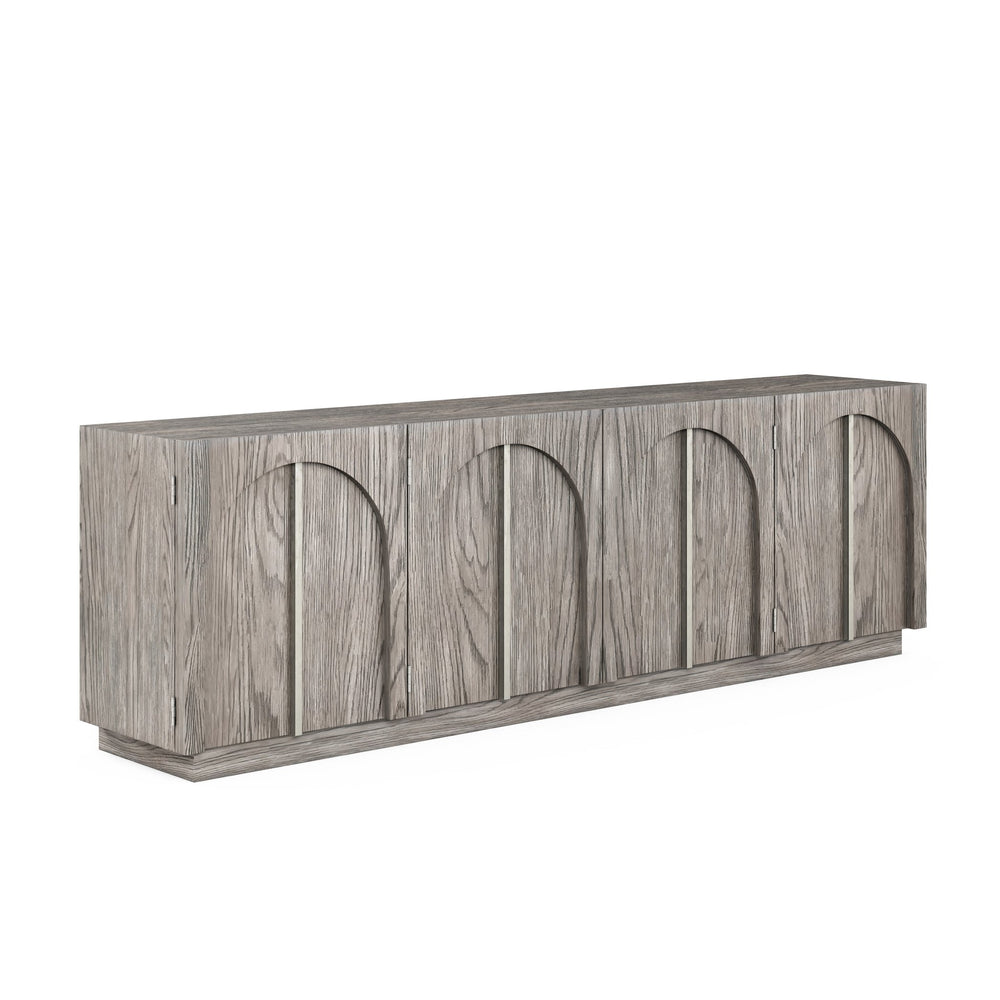 A.R.T. Furniture Vault Entertainment Console - Stylish New Traditional Design With Adjustable Shelves & Wire Management Gray Parawood Solids,White Oak Veneers 285423-2354