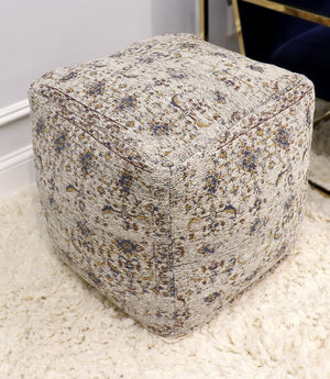 Pasargad Home Grandcanyon Cotton Pouf In Navy/Ivory - Chic Handcrafted Accent For Any Room Toupe Cotton Ppf-313-1