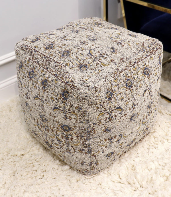 Pasargad Home Grandcanyon Cotton Pouf In Navy/Ivory - Chic Handcrafted Accent For Any Room Toupe Cotton Ppf-313-1