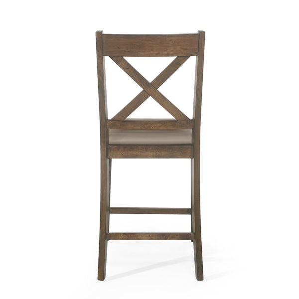 English Elm Christopher Knight Home® - Upholstered Wood Counter Stools Set of 2 – Farmhouse X-Back Rubberwood Seats, Antique Brown Comfort 69008.00ABRN