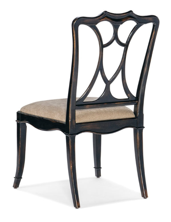 Hooker Furniture Charleston Elegant Upholstered Side Chair With Sand Fabric Seat, Maraschino Cherry Finish, Classic Fretwork And Rolled Claw Arms Black 6750-75310-97