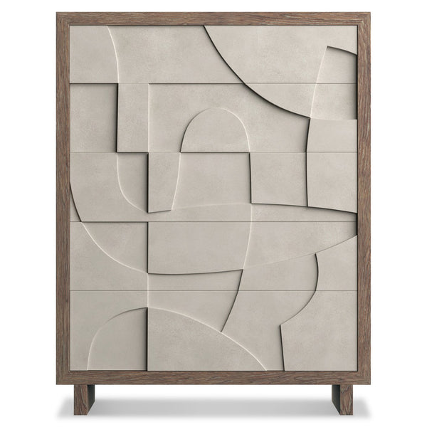 Bernhardt Bernhardt Casa Paros Tall Drawer Chest Reimagined: Rustic Modern 5-Drawer Faux Concrete Fronts, Playa Wood Finish With Soft-Close Mechanism 317118