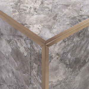 Bernhardt Bernhardt Tildon Side Table — Smoky Quartz Panels In Aged Brass Frame, Square Plinth Accent 22" H 347127